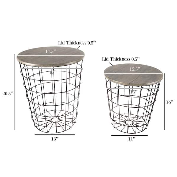 Lavish Home End Table with Storage – Round Wire Basket Base Nesting Tables,  Set of 2