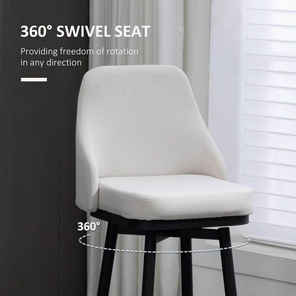 Cream White Swivel Barstools with Steel Legs and Footrest - Set of 2