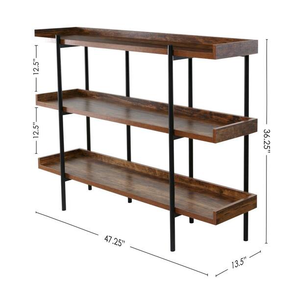 OneSpace 36.25 in. Cherry/Black Metal 3-shelf Accent Bookcase with