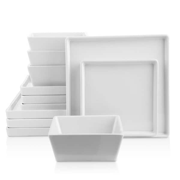 Stone Lain Grace 12-Piece Dinnerware Set Stoneware, Service For 4, White