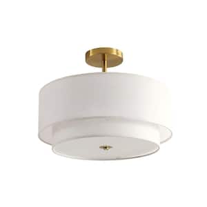 15. in. Modern Drum Brushed Gold Semi-Flush Mount Ceiling Light for Living Room, Bedroom, Dining Room