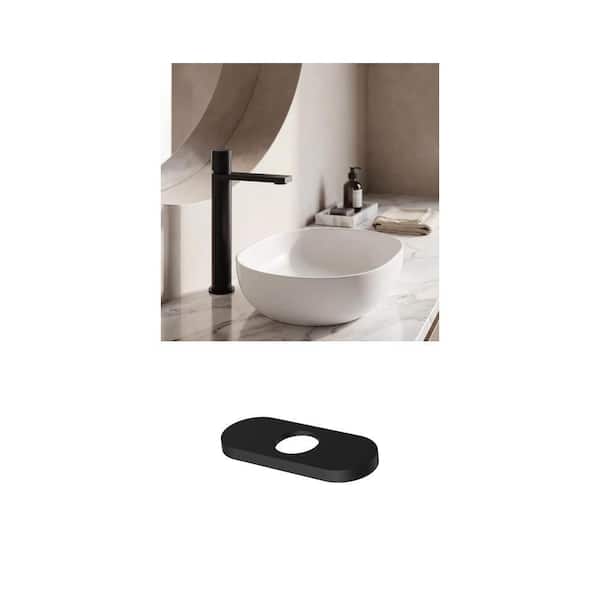 Gotham Single Handle Single-Hole Vessel Faucet and 5.5 in. Deck Plate in Matte Black (2-Piece)