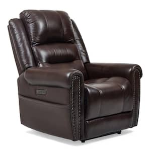 Brown Leather Standard (No Motion) Recliner with Adjustable Headrest