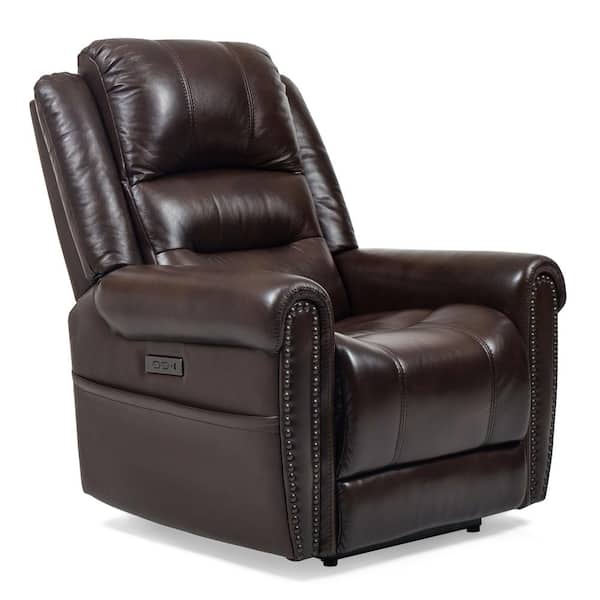 LY & S Collection Brown Leather Standard (No Motion) Recliner with Adjustable Headrest