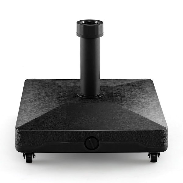 ANGELES HOME Fillable Plastic Patio Umbrella Base in Black with Lockable Universal Wheels