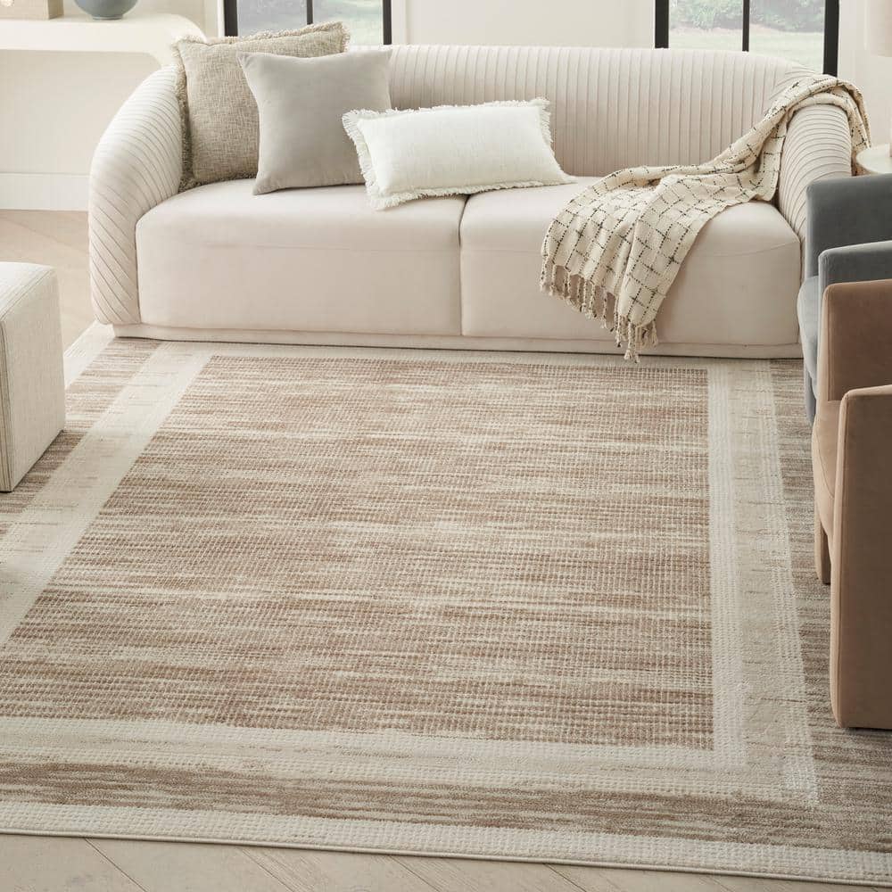 Mocha Ivory Geometric Synthetic 5' x 7' Area Rug