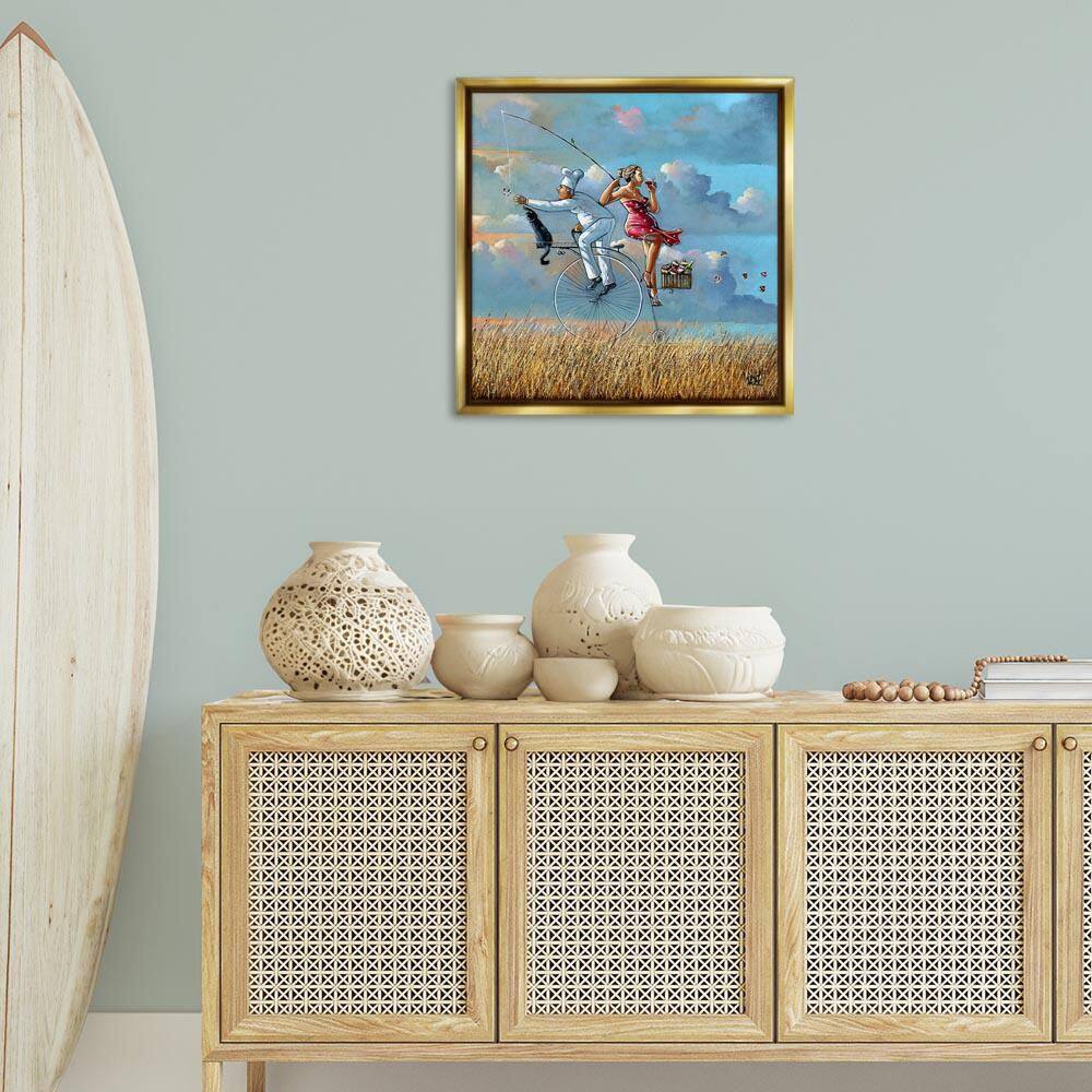 Charming Lady & Chef Bicycle View by Ronald West Gold Floater Frame People Graphic Art Print 25 in. x 25 in. price history on PriceWatchPro