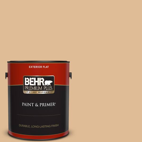 BEHR PREMIUM PLUS 1 gal. #S250-3 Honey Nougat Flat Exterior Paint & Primer