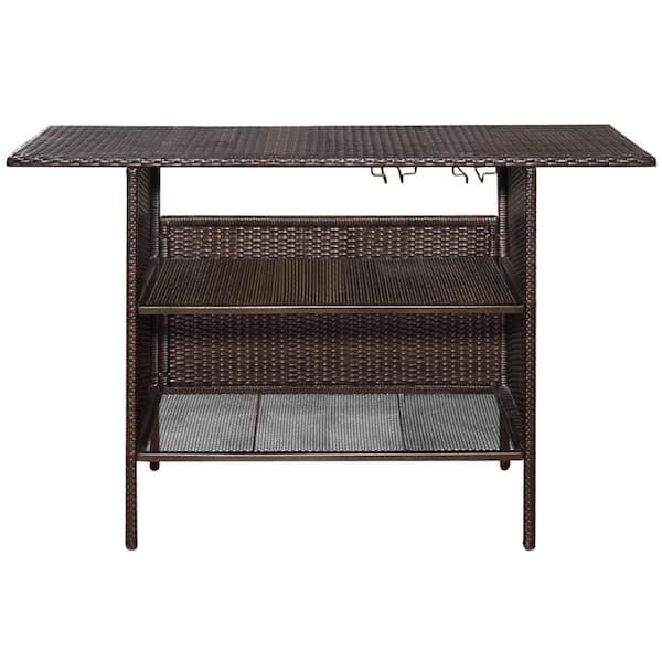 HONEY JOY Wicker 36.5 in. Outdoor Dining Table Garden Patio Rattan ...