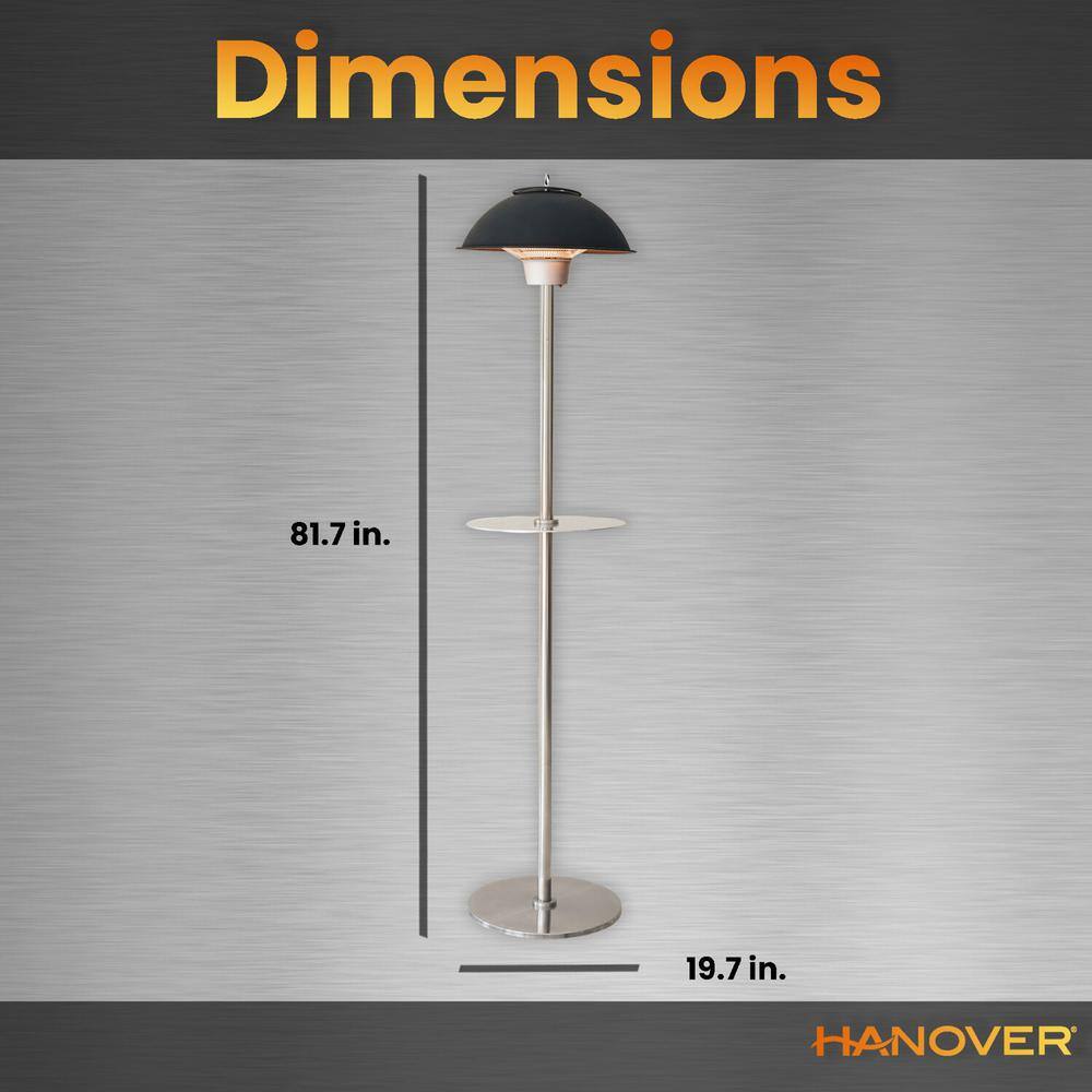 Hanover Black Stainless Steel Electric Infrared Patio Heater with Built-in Table