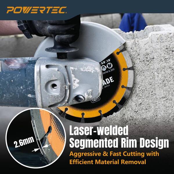 POWERTEC 7 in. Laser-Welded Segmented Rim Diamond Blade for Wet