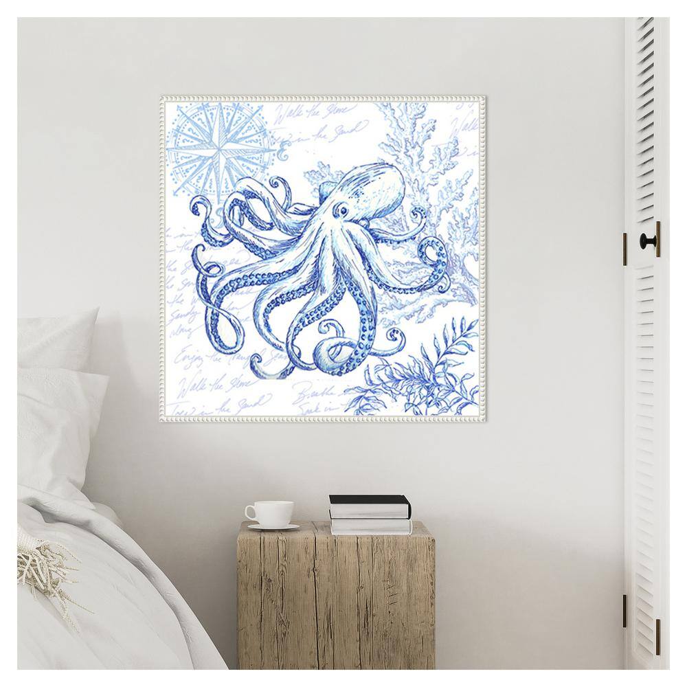 Coastal Sketchbook Octopus Blue and White Canvas Wall Art
