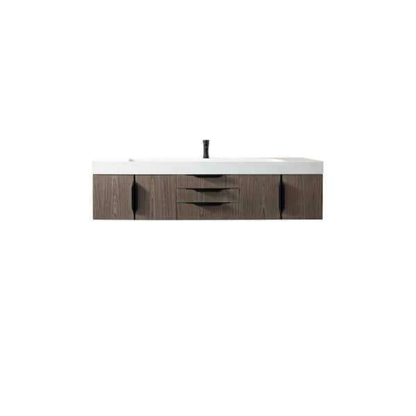 James Martin Vanities Columbia 72.5 in. W x 19 in. D x 18.3 in. H Double Bath Vanity in Ash Gray with Glossy White Composite Top