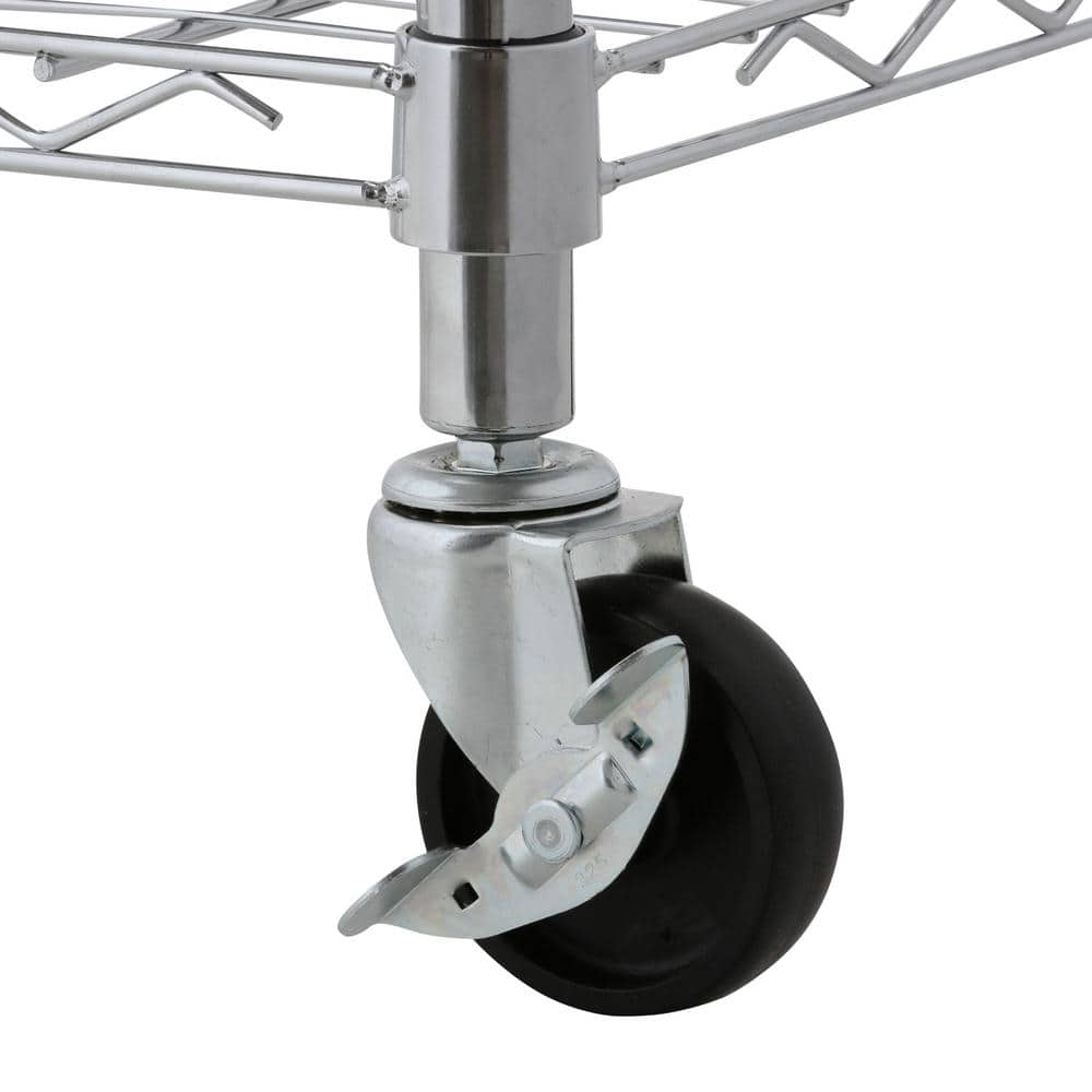 Chrome Rolling Laundry Station with Shelves and Hanging Bar