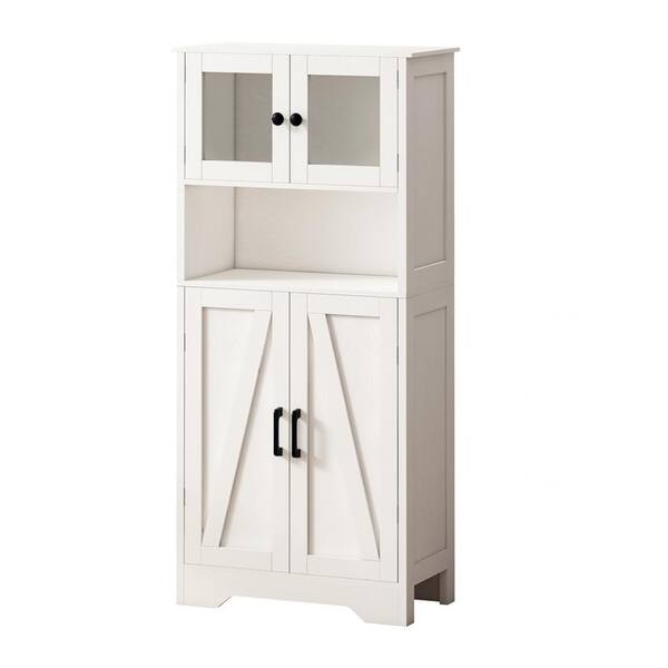 cadeninc 23.62 in. W x 11.81 in. D x 50.39 in. H White Storage Cabinets with 4-Door and LED Light, Open Shelf, for Bathroom