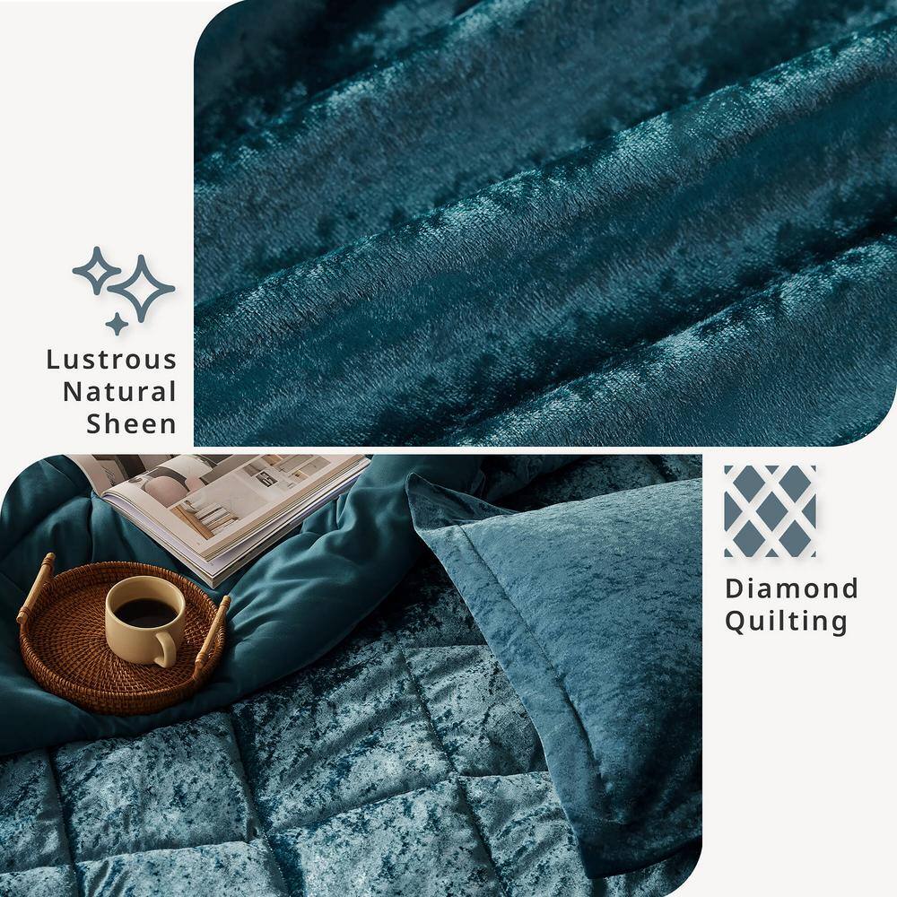 Teal Crushed Velvet Quilted Full/Queen Duvet Set