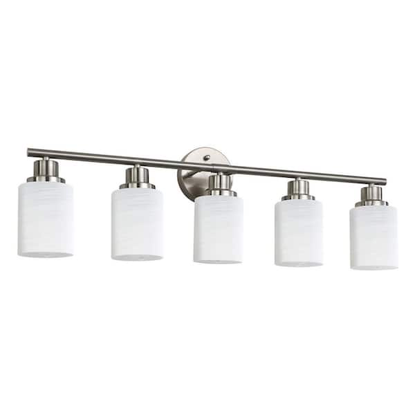 24 in. 5-Light Brushed Nickel Vanity Light with Frosted Glass and Nickel Iron Bedroom Bathroom Light (Bulb Not Included)