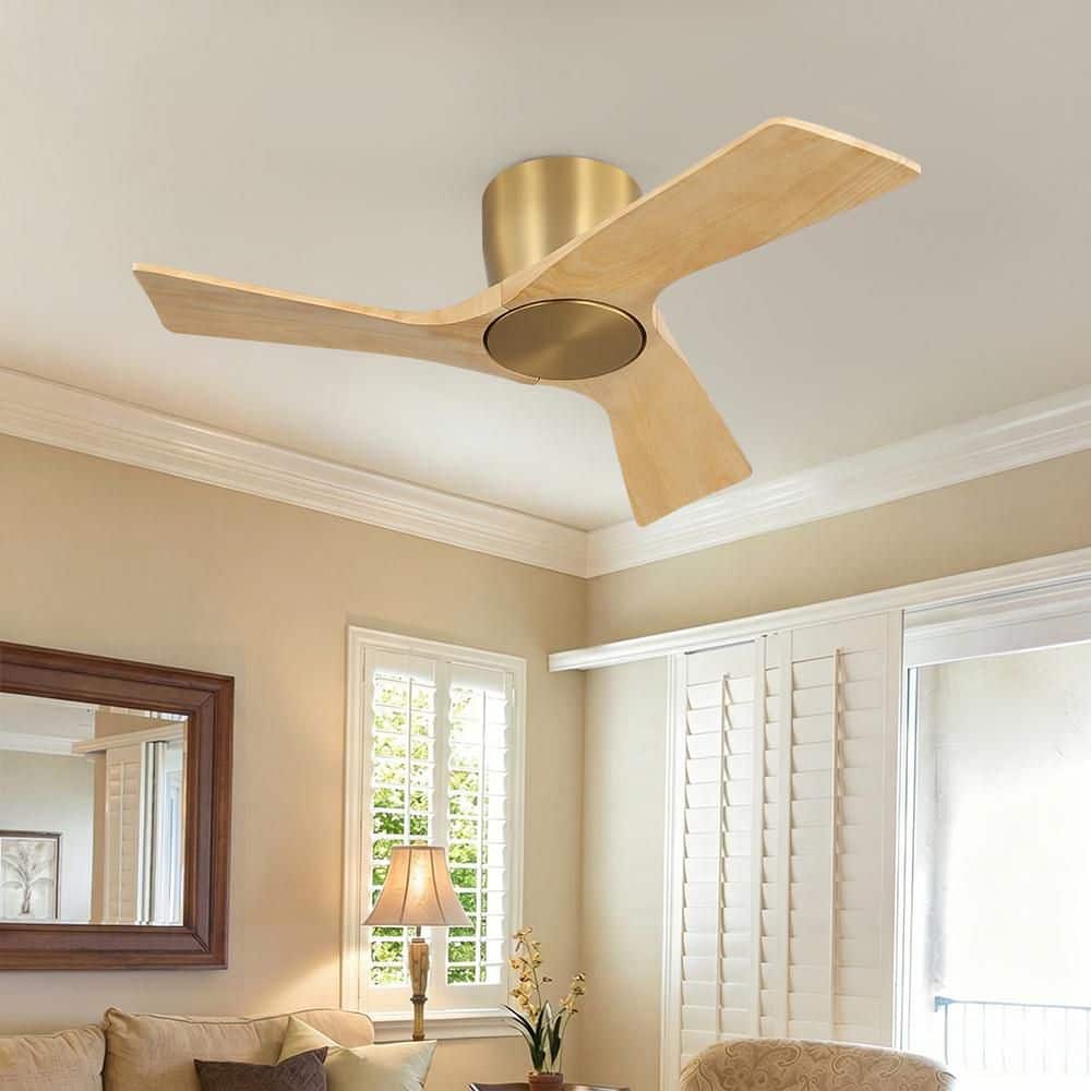 36 in. 3-Solid Wood Blades Indoor Standard White Ceiling Fan Flush Mount with Remote, Natural Wood Grain and Gold price history on PriceWatchPro