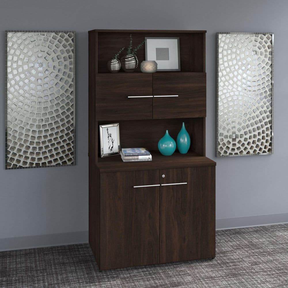 Office 500 Black Walnut 70 in. Accent Storage Cabinet with Doors and Shelve