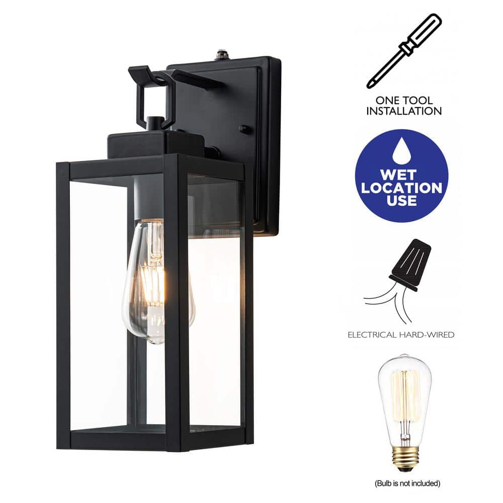 Matte Black Rectangular Metal Lantern Sconce with Clear Glass