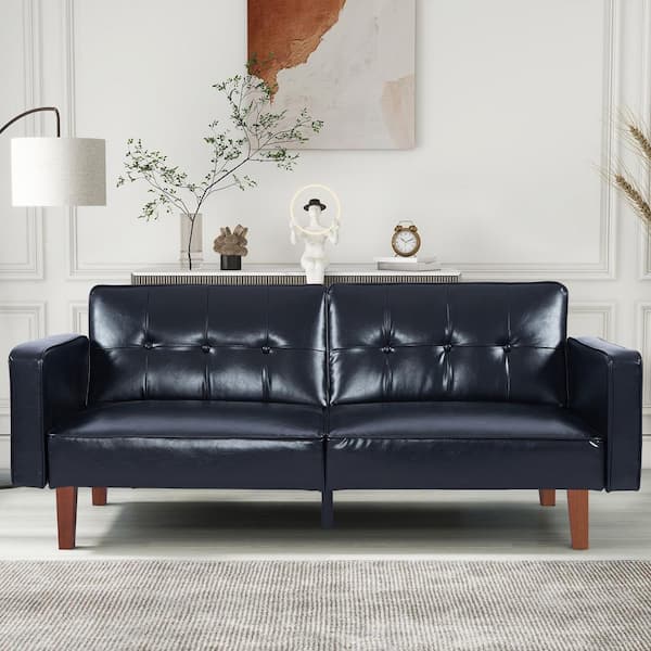 Mydepot 68 in.W Black PU Leather Arm Chair Convertible Sofa Bed Couch with Spilt Backrest for Apartment