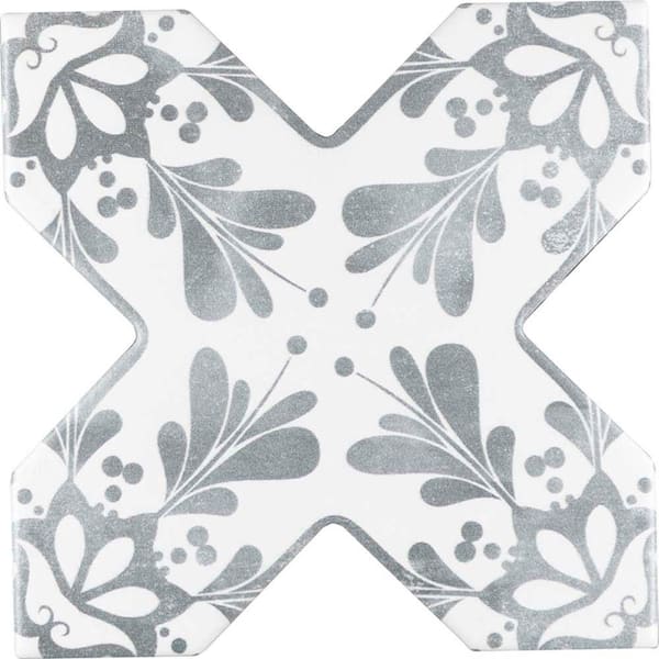 Apollo Tile Siena 5.35 in. x 5.35 in. Matte Grey Ceramic Cross-Shaped Deco Wall and Floor Sample Tile (0.2 Sq. ft./case) (1-pack)