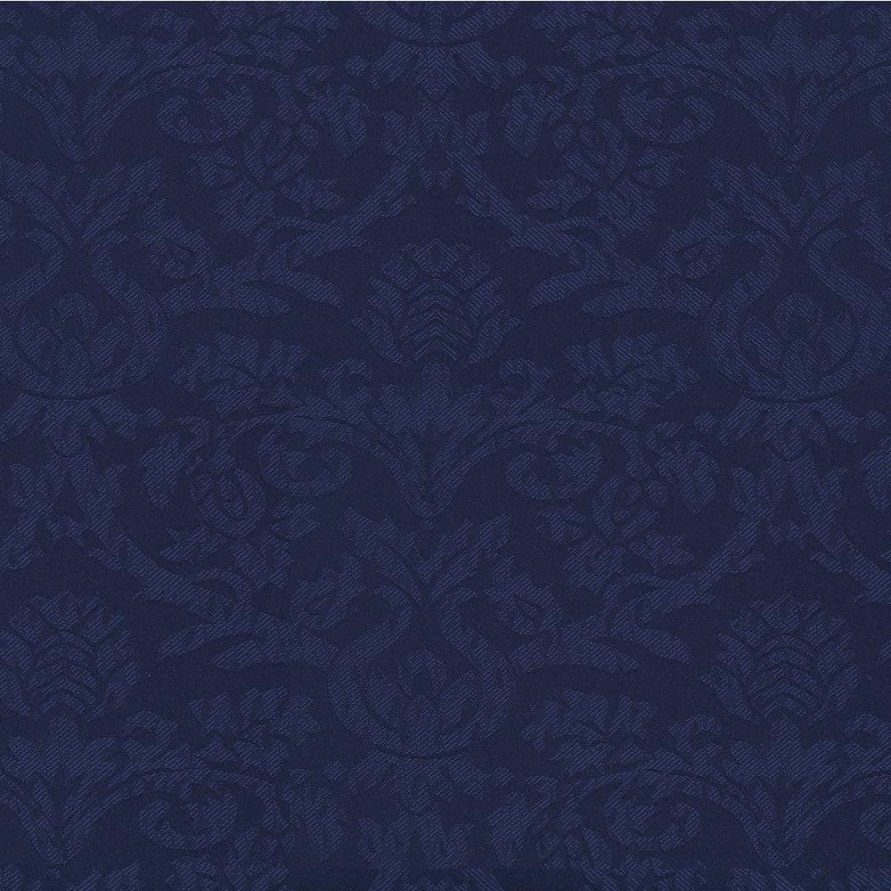 Navy Blue Jacquard Damask Curtains with Austrian Valance and Tiebacks