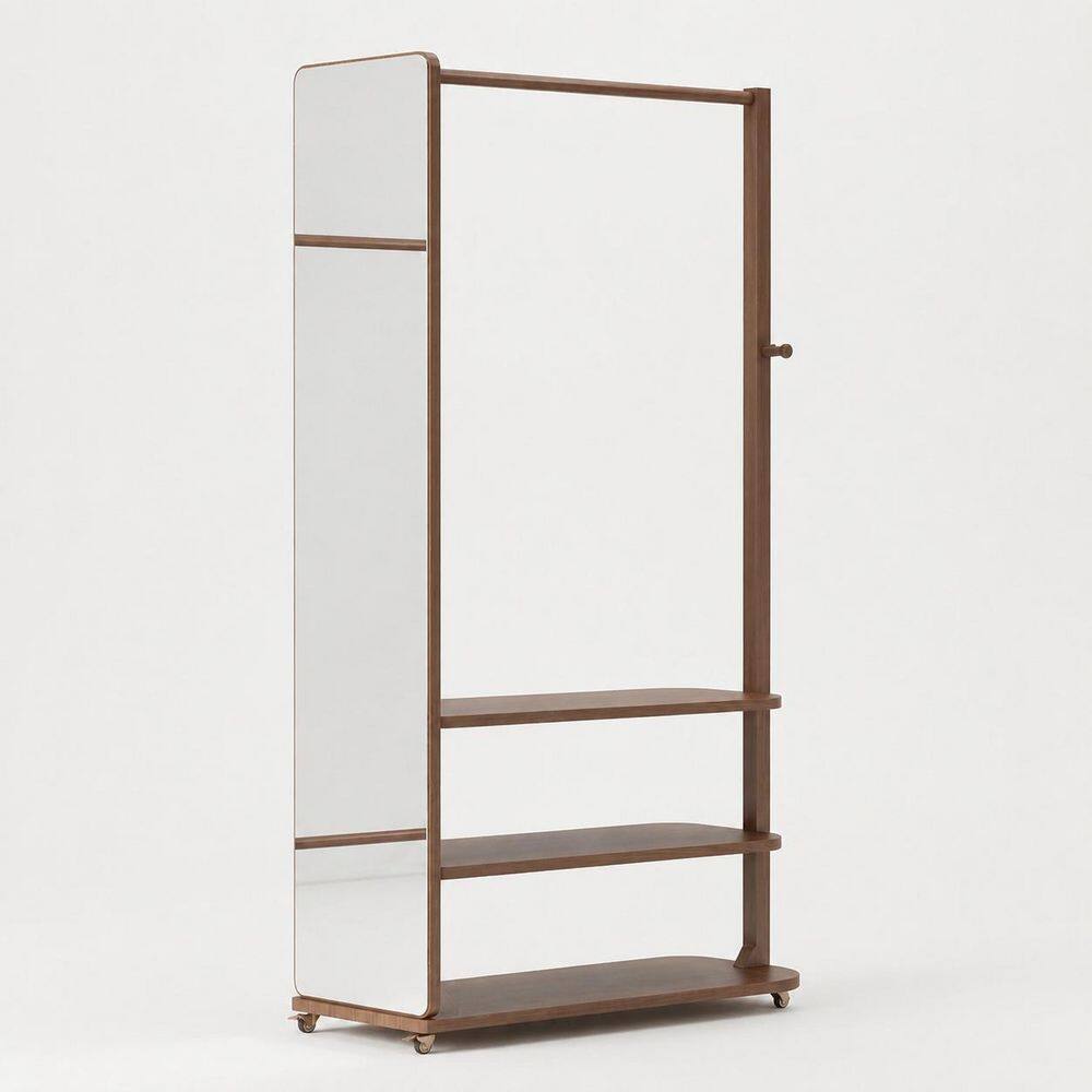 70 in. x 40 in. Walnut Solid Wood Full-Length Floor Mirror with Storage Shelves and Wheels for Bedroom price history on PriceWatchPro