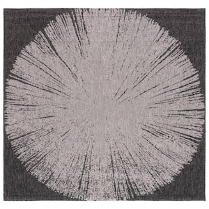 Courtyard Beige/Black 7 ft. x 7 ft. Floral Abstract Indoor/Outdoor Square Area Rug