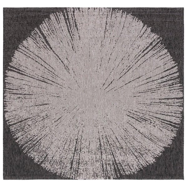 SAFAVIEH Courtyard Beige/Black 7 ft. x 7 ft. Floral Abstract Indoor/Outdoor Square Area Rug