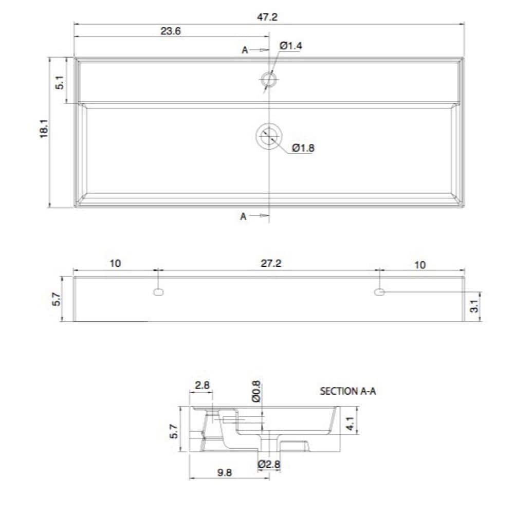 White Rectangular Ceramic Wall-Mount Bathroom Sink with Six Holes
