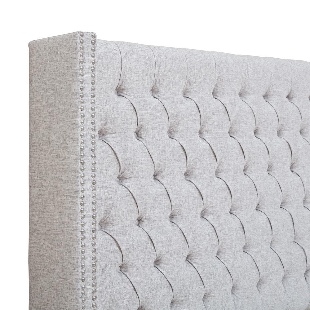 Gray Tufted Upholstered Wingback Queen Headboard
