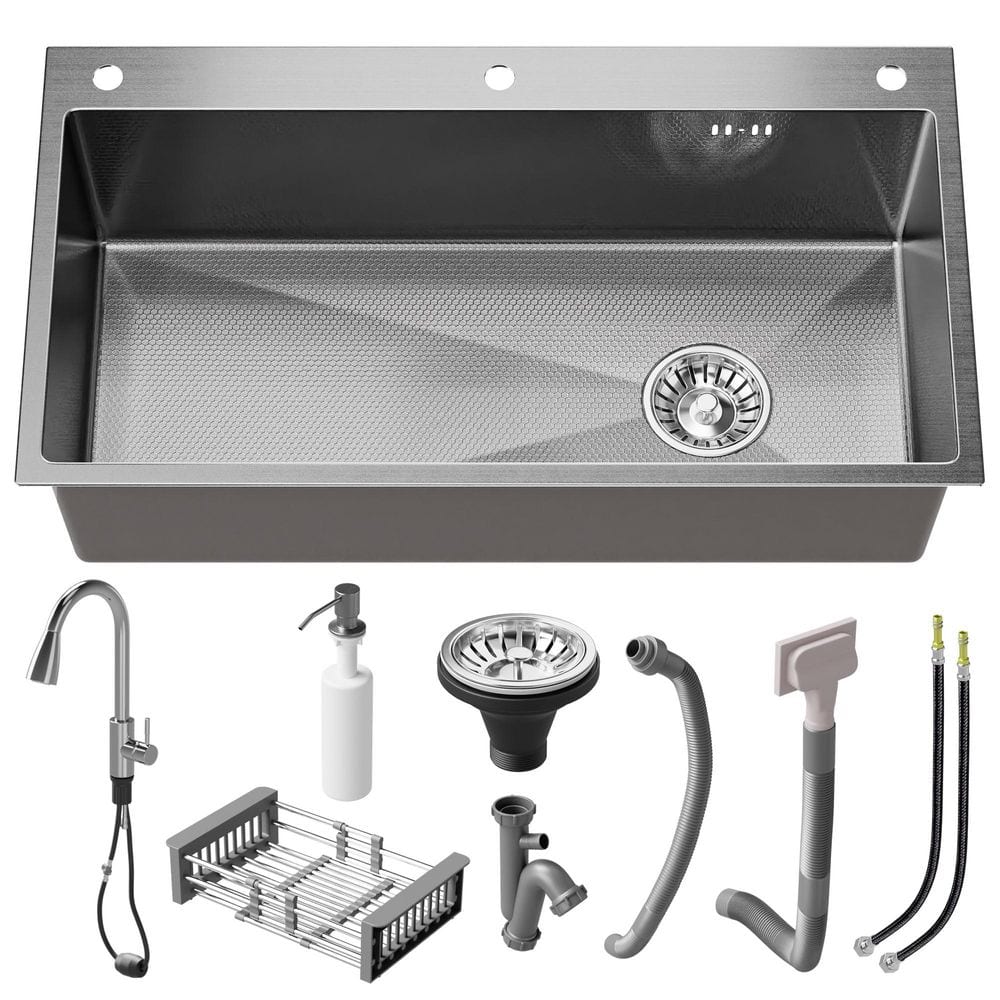 32 in. Drop-in/Undermount Single Bowl 16-Gauge Silver Stainless Steel Kitchen Sink with Faucet price history on PriceWatchPro
