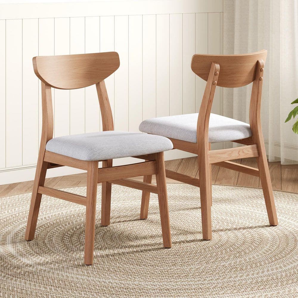 Modern Light Brown Solid Wood Dining Chairs with Curved Backrest and Gray Fabric Seat (Set of 2) price history on PriceWatchPro
