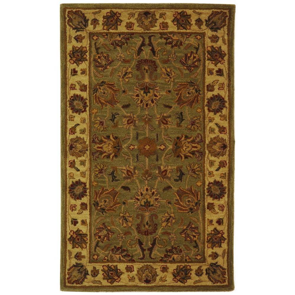 Green and Gold Hand-Tufted Wool Area Rug, 2'3" x 4'