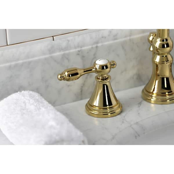 Tudor 8 in. Widespread 2-Handle Bathroom Faucet in Polished Brass