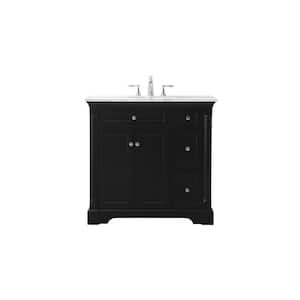 Simply Living 36 in. W x 21.5 in. D x 35 in. H Bath Vanity in Black with Carrara White Marble Top