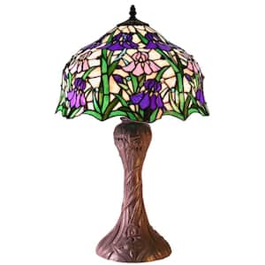 Iris 23 in. Tiffany Style Multi-Colored Indoor Table Lamp with Pull Chain