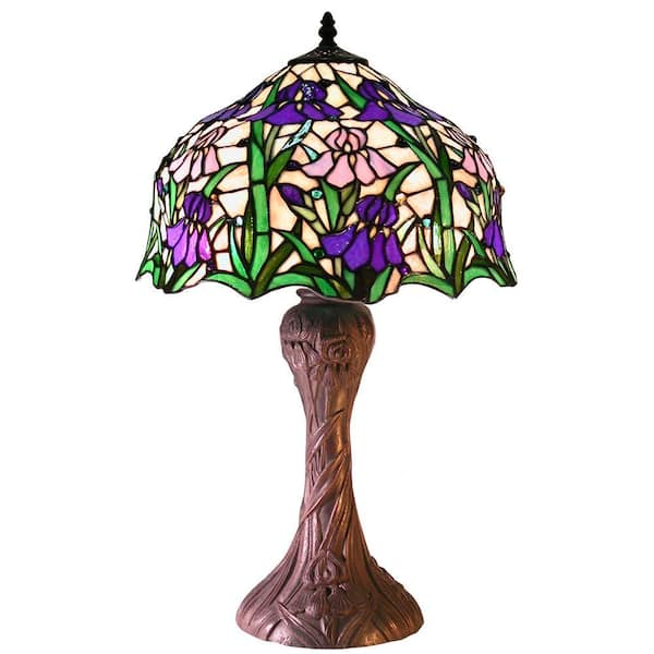 Warehouse of Tiffany Iris 23 in. Tiffany Style Multi-Colored Indoor Table Lamp with Pull Chain