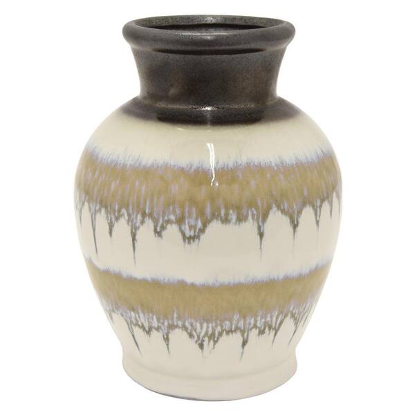 THREE HANDS 10 in. Brown Ceramic Decorative Vase