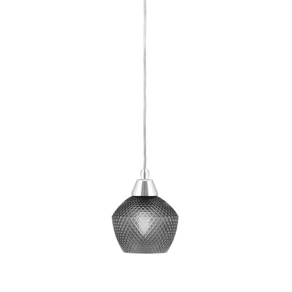 Unbranded Bryson 6 in. 1-Light Chrome Cord Pendant Light with 6 in. Smoke Textured Glass Shade, no bulb included