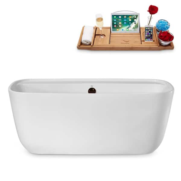 Streamline 59 in. Acrylic Flatbottom Non-Whirlpool Bathtub in Glossy White with Matte Oil Rubbed Bronze Drain and Overflow Cover