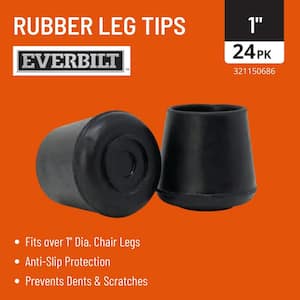1 in. Black Rubber Leg Caps for Table, Chair, and Furniture Leg Floor Protection (24-Pack)