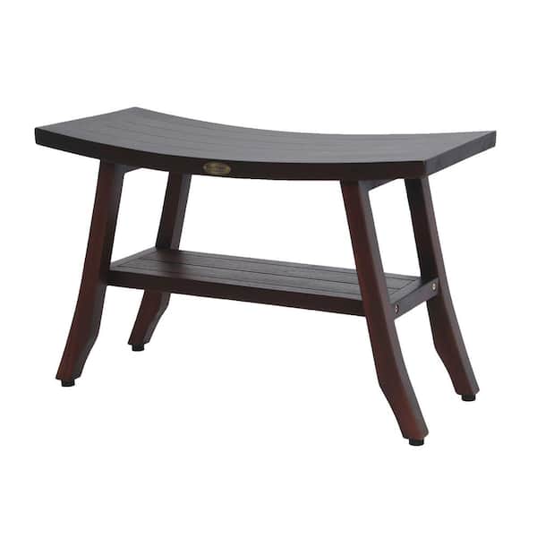 DecoTeak Satori 28 in. Eastern Style Teak Shower Bench with Shelf