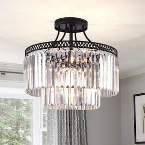 Annapolis 20.4 in. 6-Light Black/Clear Semi-Flush Mount with Crystal