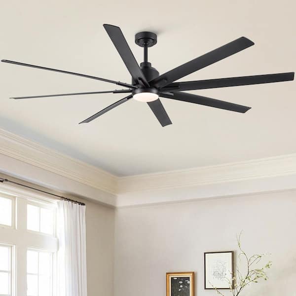 Coastal 72 in. Indoor Matte Black Large Windmill Integrated LED Ceiling Fans with Light and ABS Blades