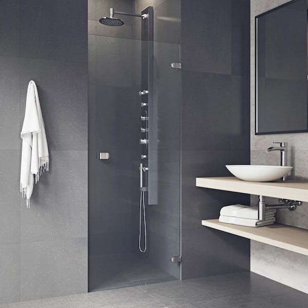 VIGO Tempo 30 in. x 30-1/2 in. x 70.625 in. Frameless Hinged Shower Door in Stainless Steel with Clear Glass and Handle
