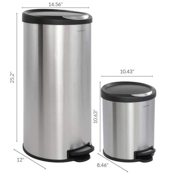 Oscar Stainless Steel Cylinder Step Trash Can Set with Black Lid