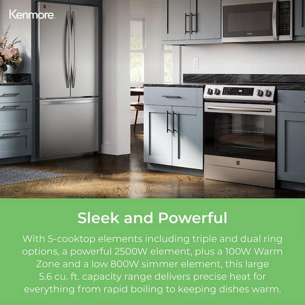 5.6 cu. ft. 5-Element Electric Range in Stainless Steel with True Convection, Steam Clean and Front Control