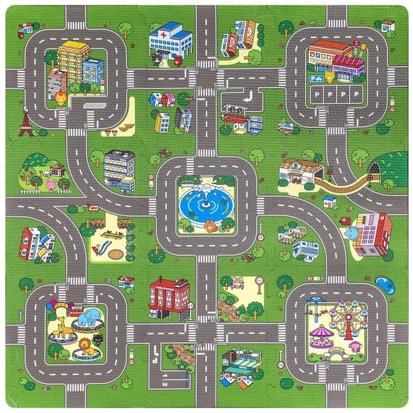 Sorbus Multi-Colored Kids Road Traffic Play Mat interlocking Tiles 12.5 in.  x 12.5 in. (9 Tiles - Covers 3 Sq ft) MAT-TRAF - The Home Depot